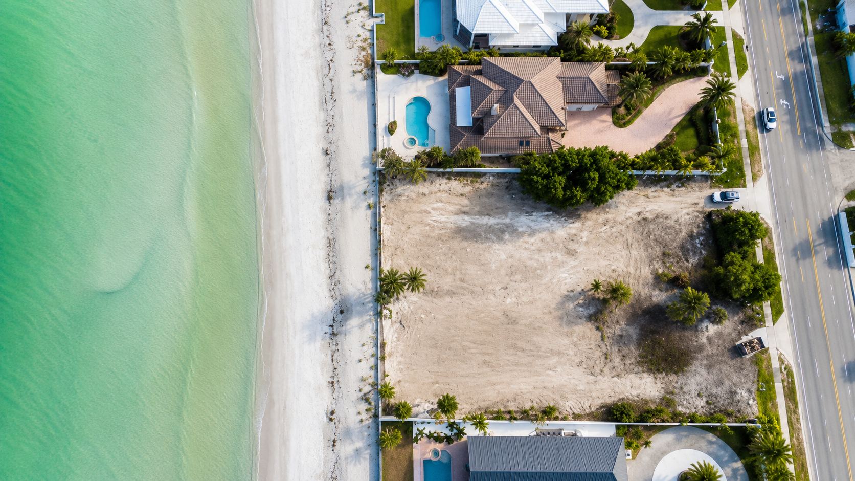 Overhead aerial of the cleared parcels between Gulf Boulevard and the beach