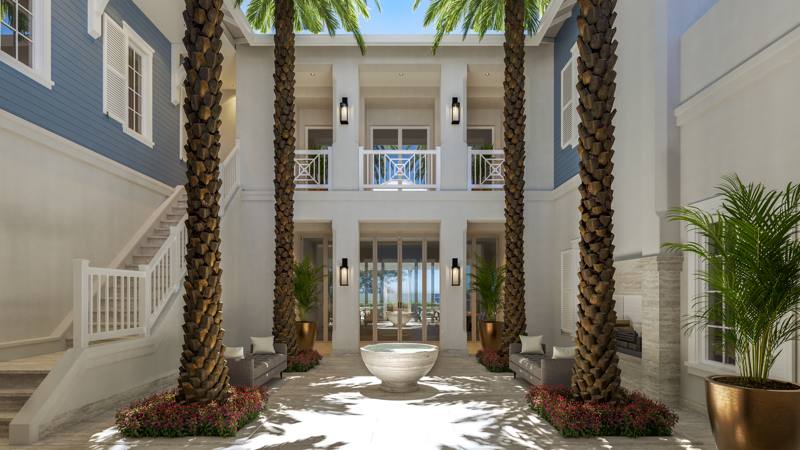 Edgewater palm courtyard with fountain