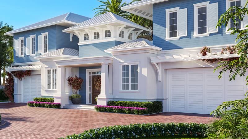 Edgewater entry and garages