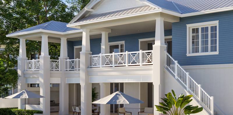 Edgewater covered loggia and balconies