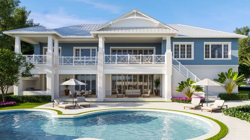 Edgewater rear elevation with pool