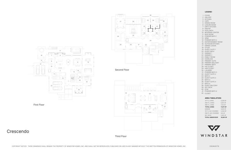 Crescendo floor plans, three levels